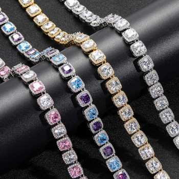 Hip Hop Square 10mm Iced Out CZ Diamond Mens Tennis Chain