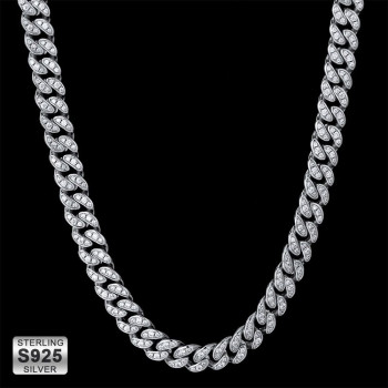 8mm Iced Out Sterling Silver Mens Diamond Cuban Link Chain in White Gold