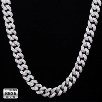Sparkly 12mm Iced Out Sterling Silver Mens Diamond Cuban Link Chain