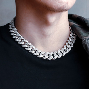 18mm Sterling Silver Mens Diamond Cuban Link Chain