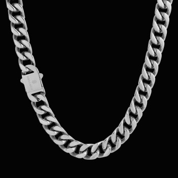 New Arrival White Gold 14mm Curb Chain Necklace with Hook Buckle Clasp