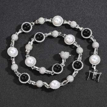 Trendy Diamond Black and White Pearls Classic Chain for Men