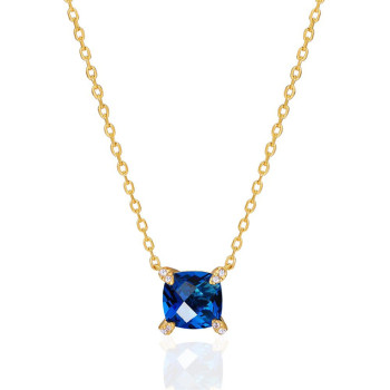  Blue Birthstone Sapphire Diamond Necklace for Women