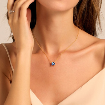  Blue Birthstone Sapphire Diamond Necklace for Women