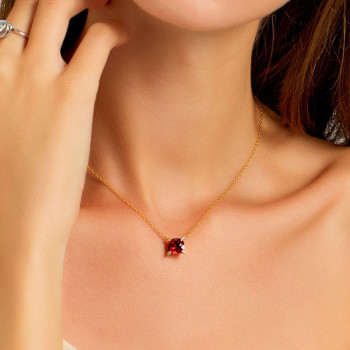 Red Birthstone Sapphire Diamond Necklace for Women