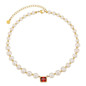 Modern 8mm Red Freshwater Pearl Beaded Women Necklace