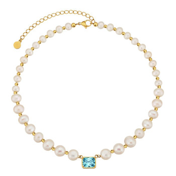 Modern 8mm Aqua Blue Freshwater Pearl Beaded Women Necklace
