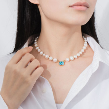 Modern 8mm Aqua Blue Freshwater Pearl Beaded Women Necklace