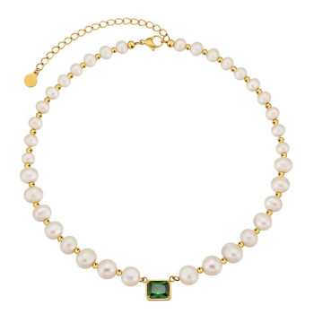 Cool 8mm Emerald Freshwater Pearl Beaded Women Necklace