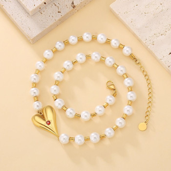 Chic 8mm Pearl Necklace with Heart for Women