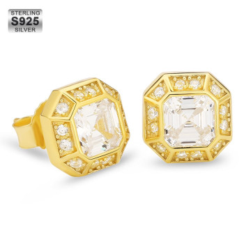14K Gold Cut Diamond Stud Earrings for Men