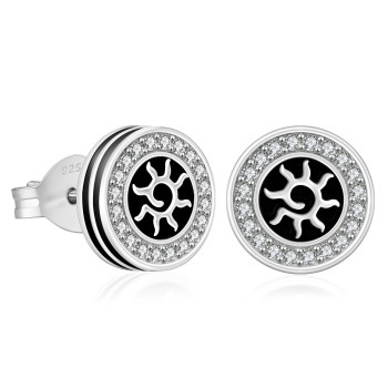 9mm Solar Iced Diamond CZ Stud Mens Earrings